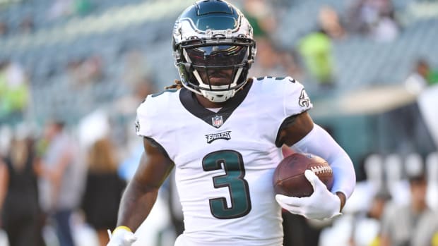 Aug 12, 2022; Philadelphia, Pennsylvania, USA; Philadelphia Eagles wide receiver Zach Pascal (3) during warmups against the New York Jets at Lincoln Financial Field. Mandatory Credit: Eric Hartline-USA TODAY Sports